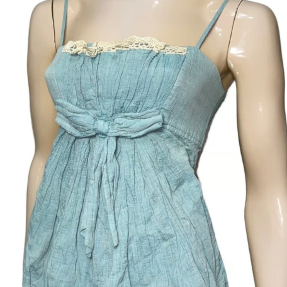 Robert Rodriguez Women’s Size 4 Blue Cotton Lace Bow Front Spaghetti Strap Top